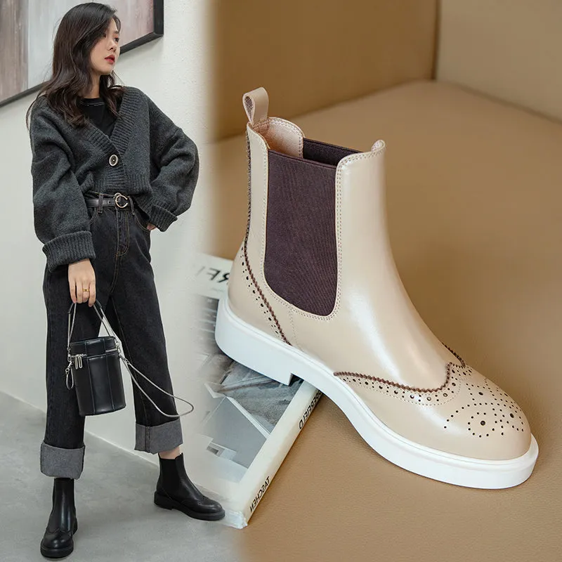 Genuine Leather Low Heels Ladies Booties