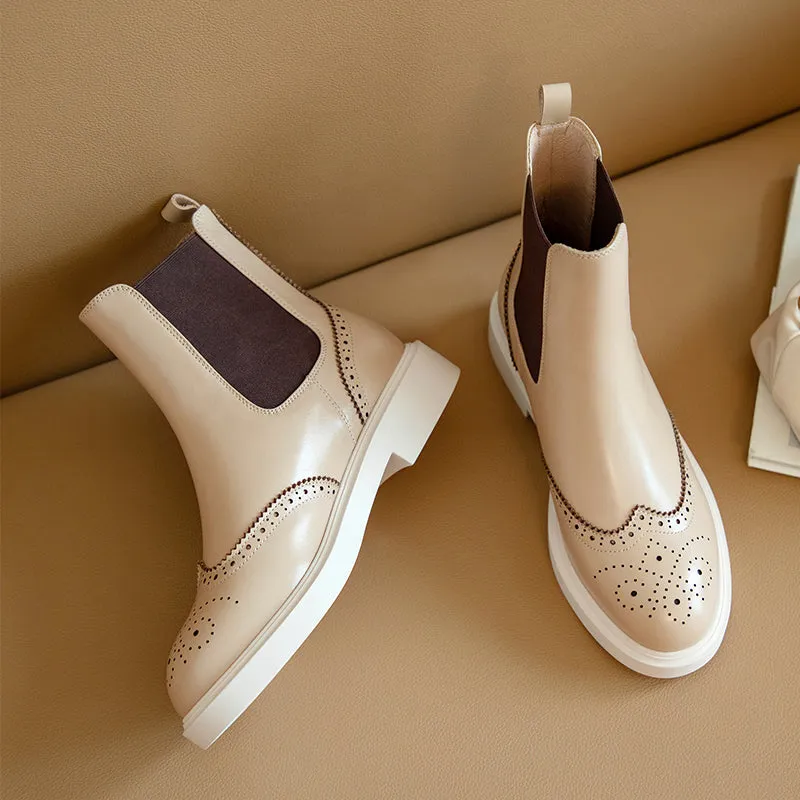 Genuine Leather Low Heels Ladies Booties