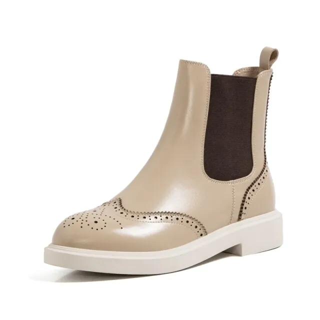 Genuine Leather Low Heels Ladies Booties