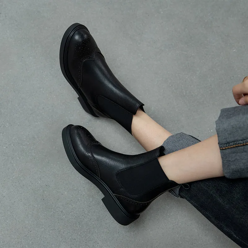Genuine Leather Low Heels Ladies Booties