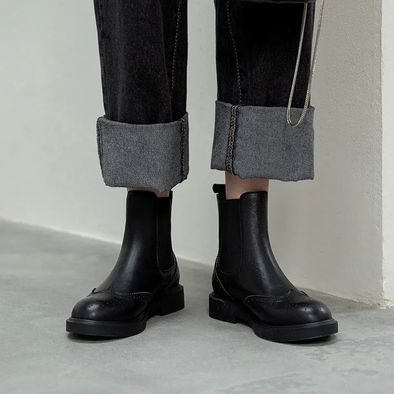 Genuine Leather Low Heels Ladies Booties