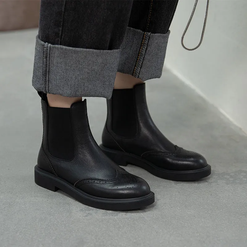 Genuine Leather Low Heels Ladies Booties