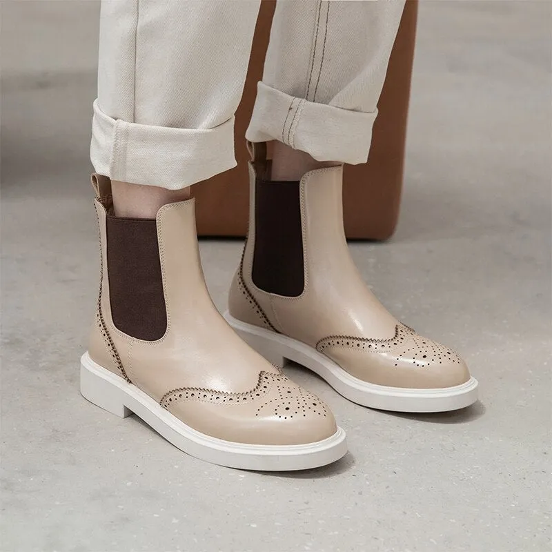 Genuine Leather Low Heels Ladies Booties