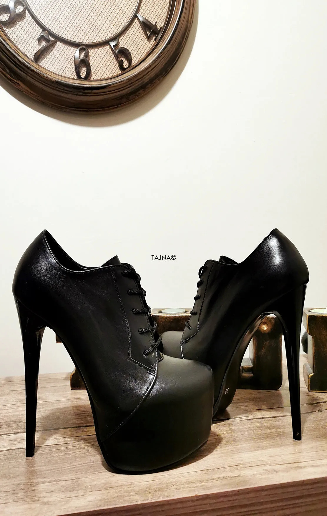 Genuine Leather Oxford High Heels Booties