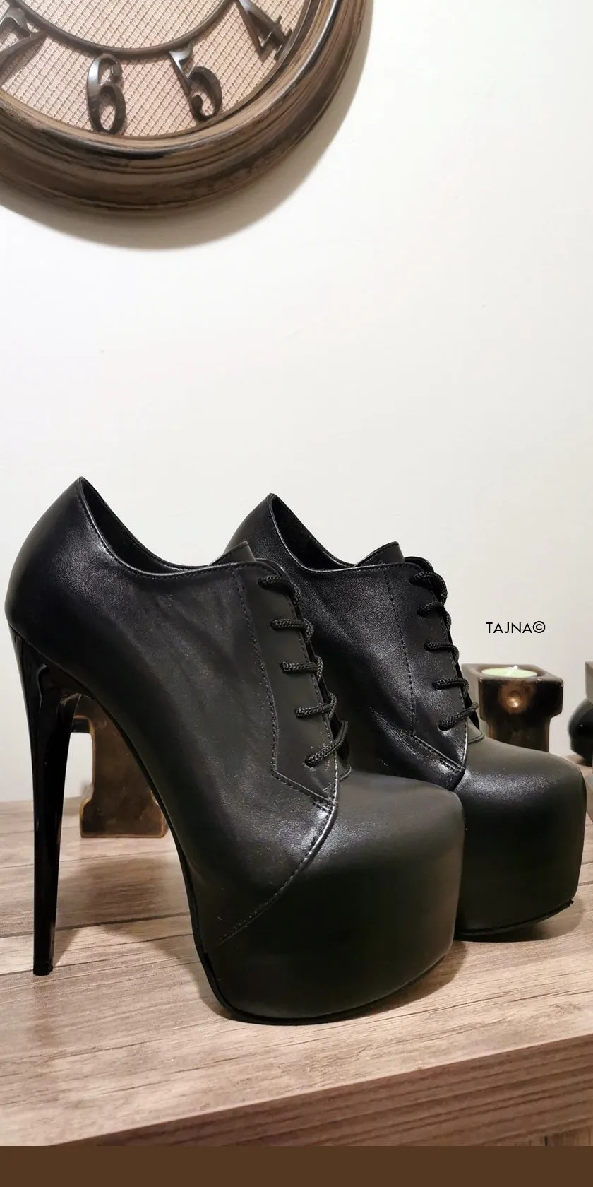 Genuine Leather Oxford High Heels Booties