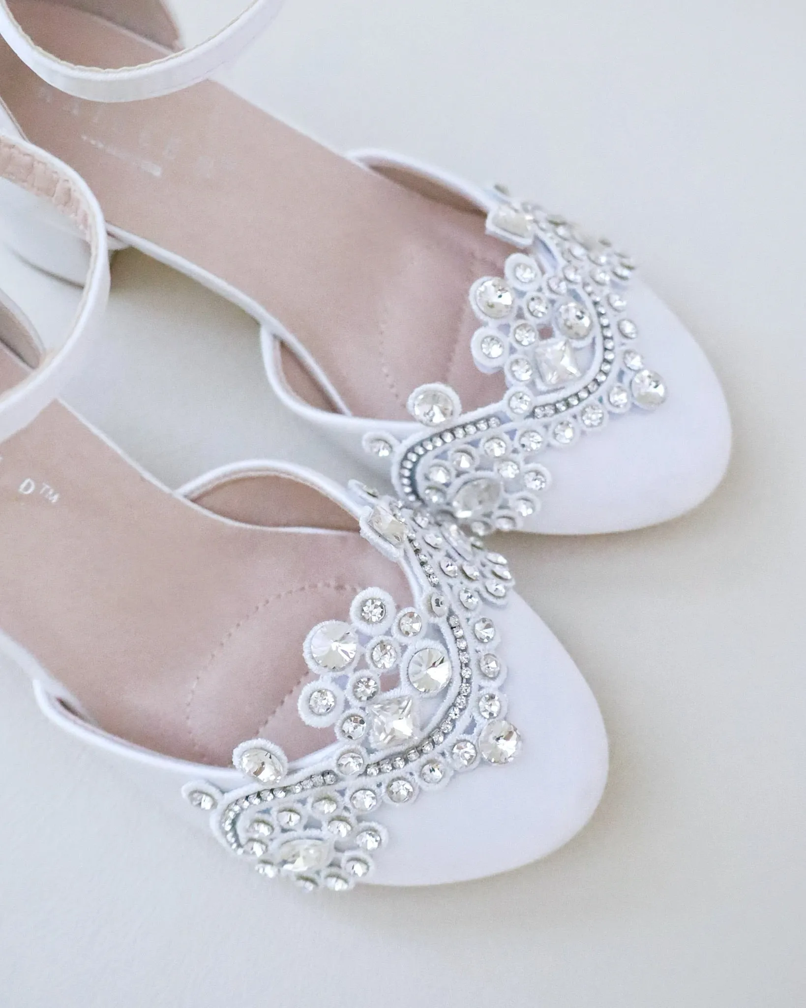 Girls Satin Block Heel with Rhinestones Applique