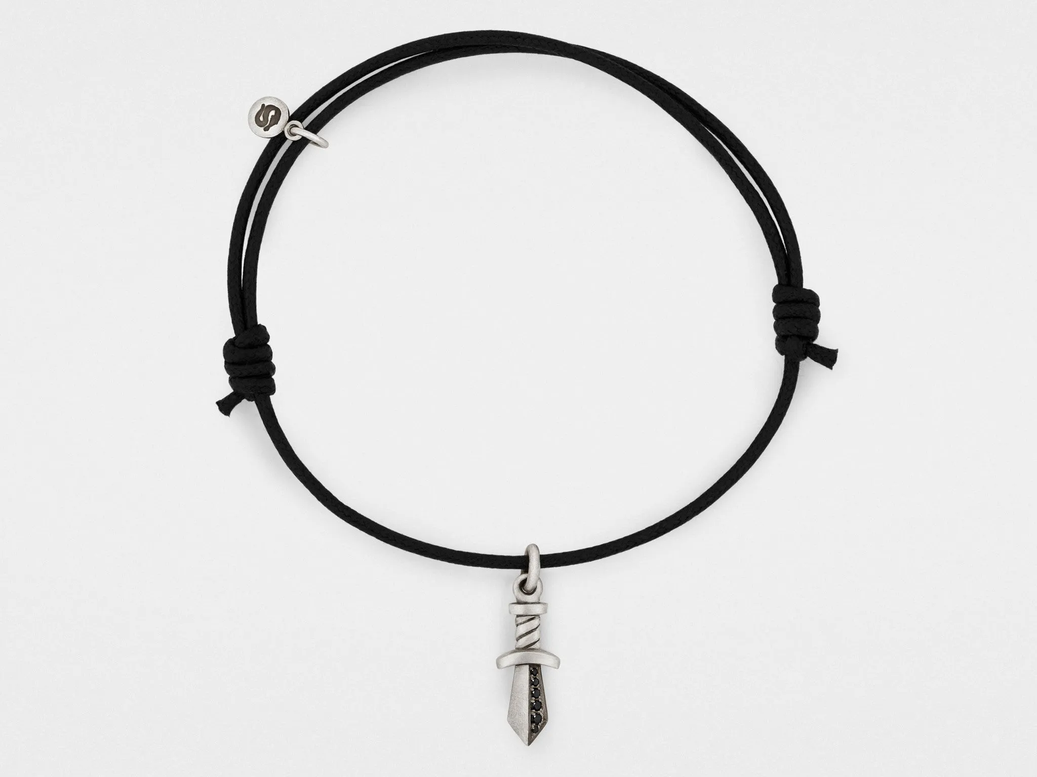 Gladiator Sword Charm Bracelet in Sterling Silver with Black Diamonds