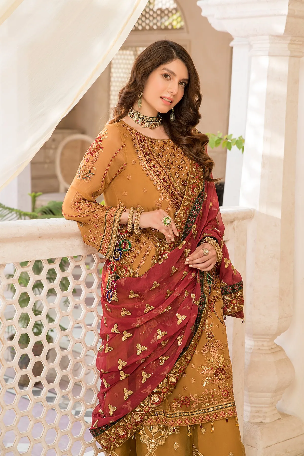 Gold Heavily Embellished Pakistani Salwar Kameez Dupatta Party Dress