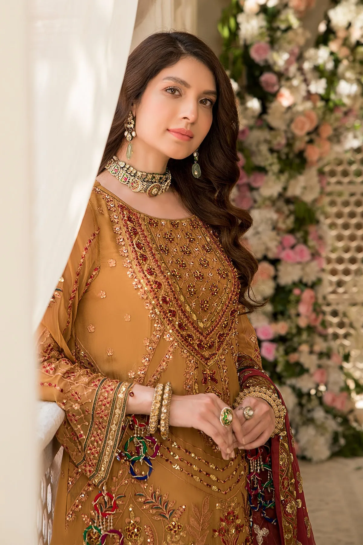Gold Heavily Embellished Pakistani Salwar Kameez Dupatta Party Dress