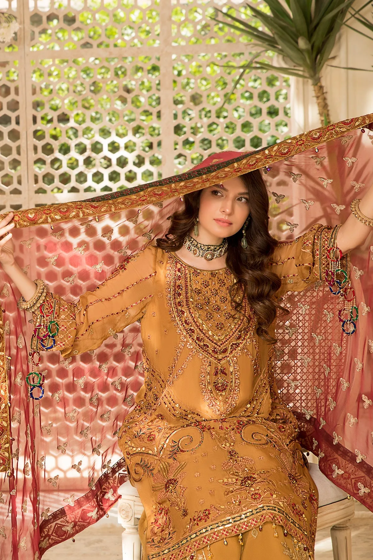 Gold Heavily Embellished Pakistani Salwar Kameez Dupatta Party Dress