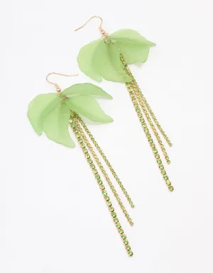 Green Leaf Petal Cup Chain Drop Earrings
