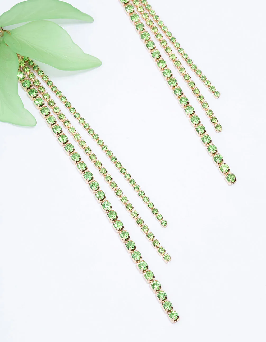 Green Leaf Petal Cup Chain Drop Earrings