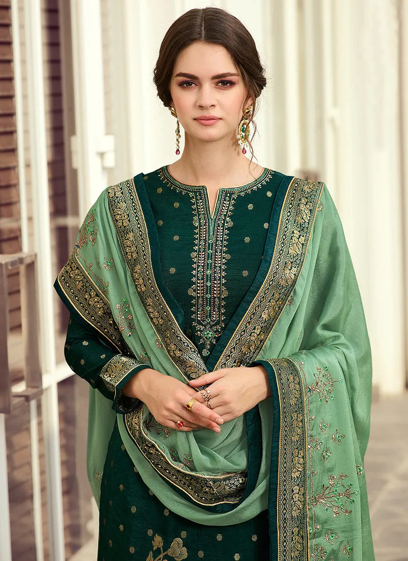 Green Multi Embroidered Palazzo Suit