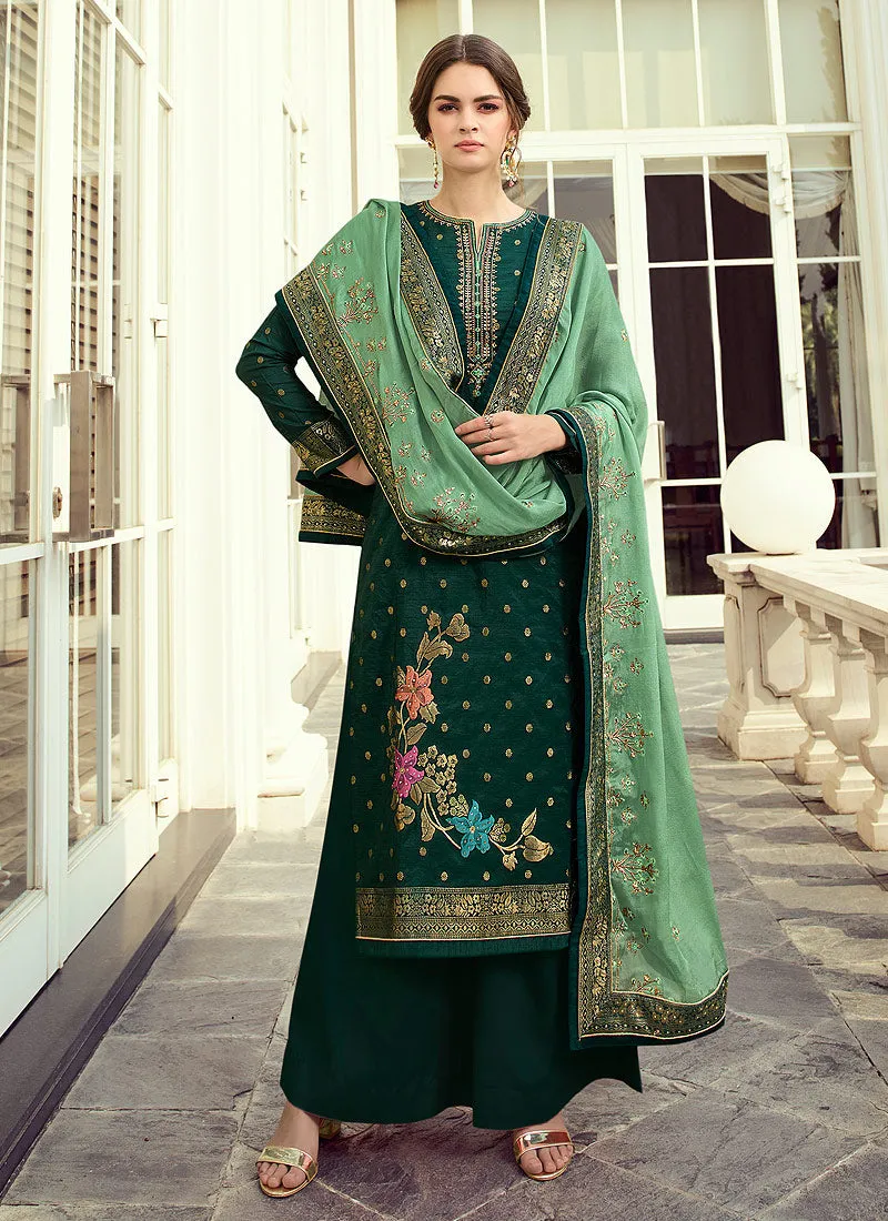 Green Multi Embroidered Palazzo Suit