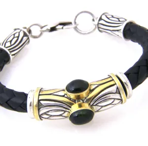 Green Tourmaline with Braided Leather Bracelet