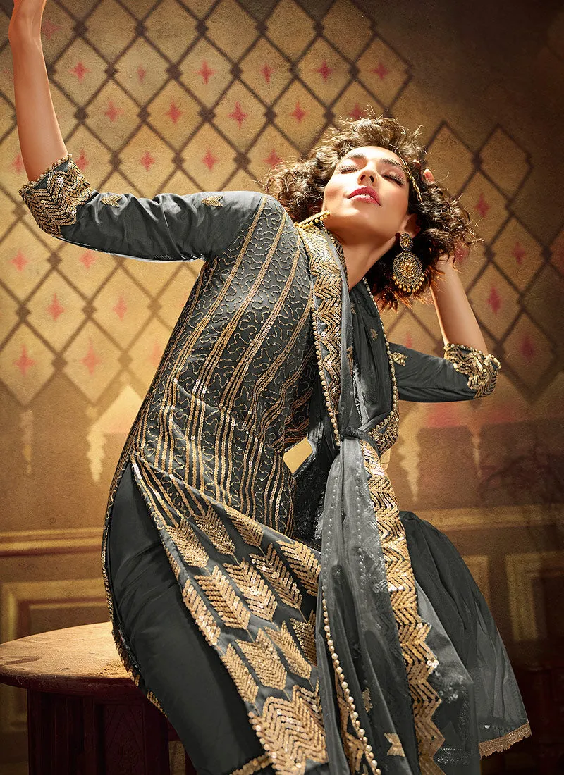 Grey Sequence Embroidered Gharara Suit
