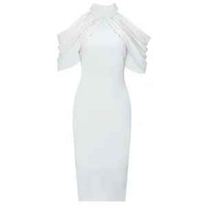 Halter sexy white party dress Women sleeveless patchwork club