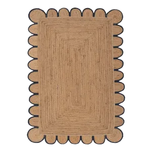 Handmade Black Trim Scalloped Jute Rug