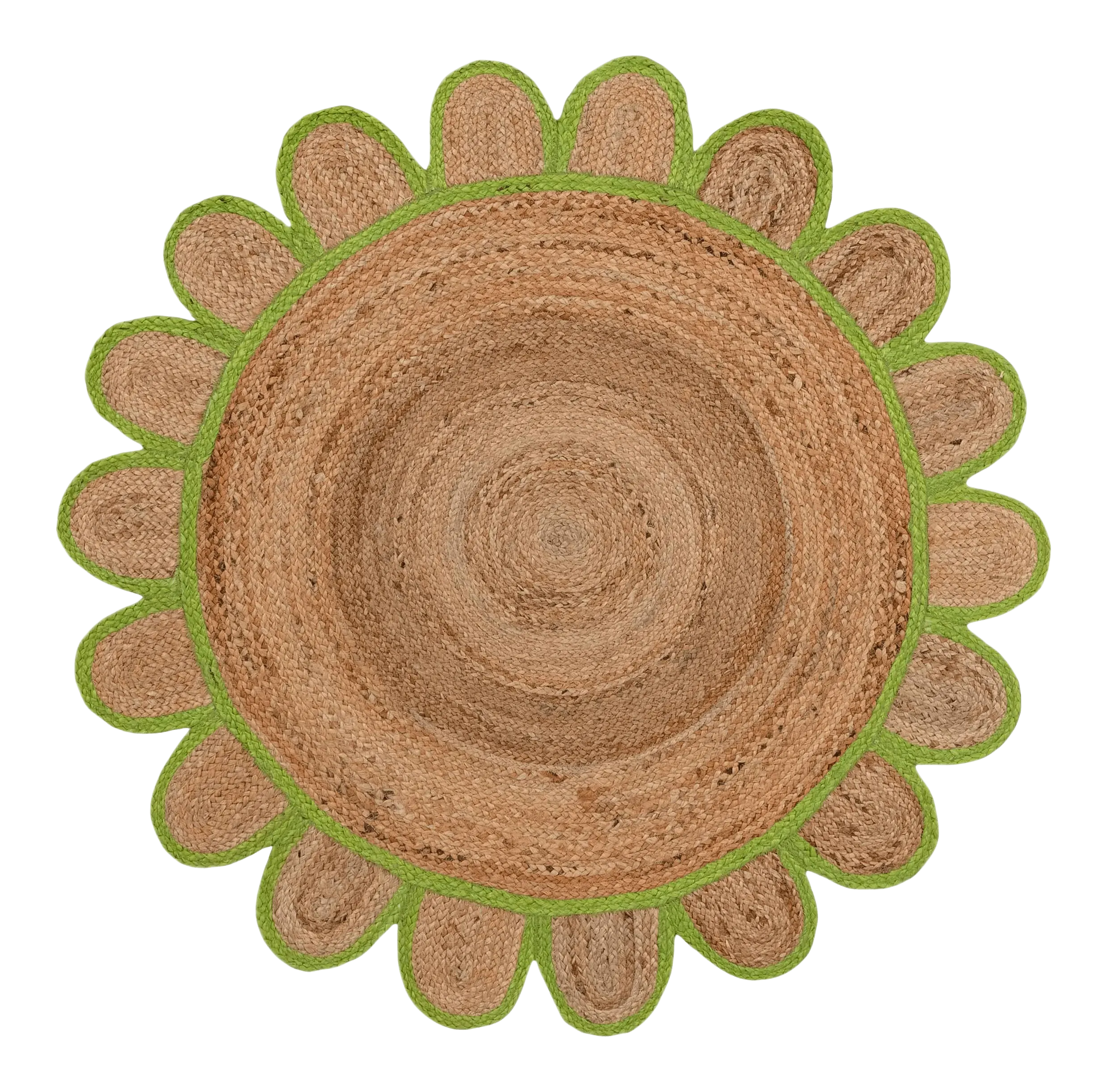 Handmade Olive Green Scalloped Round Jute Rug
