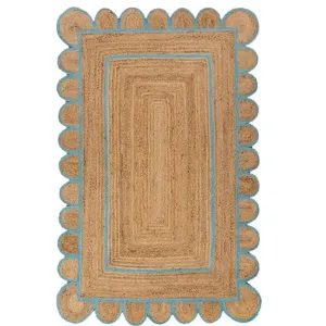 Handmade Sky Blue Scalloped Jute Rug 6' x 9'