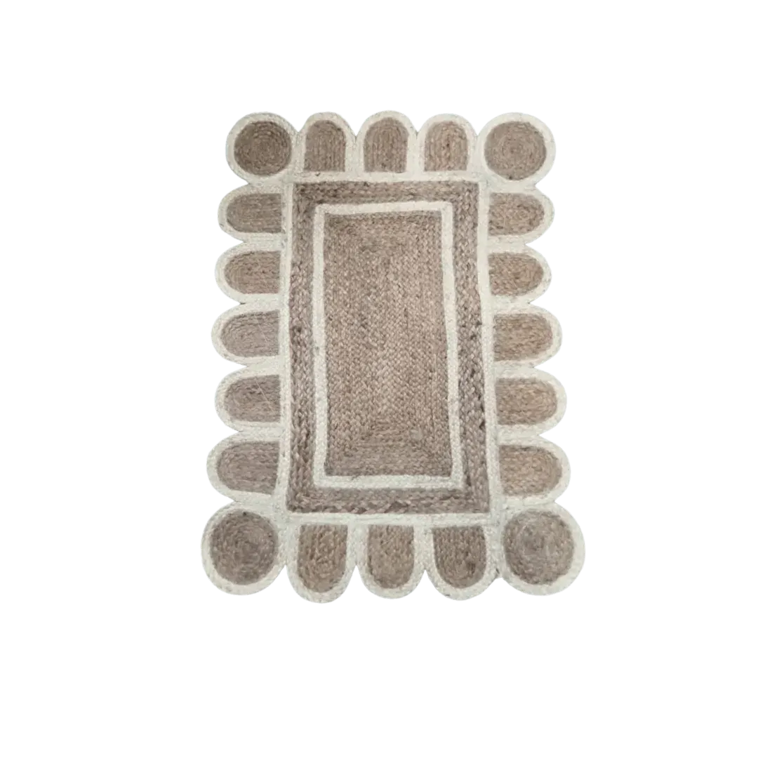 Handmade White Scalloped Jute Rug