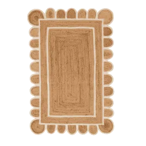 Handmade White Scalloped Jute Rug