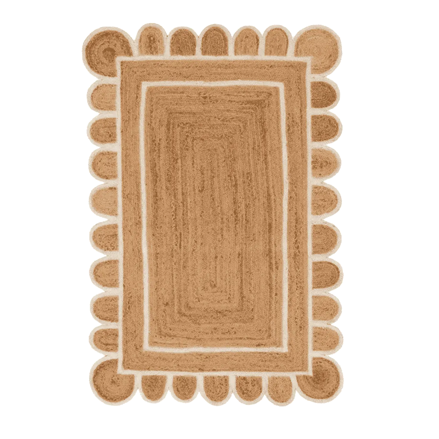 Handmade White Scalloped Jute Rug