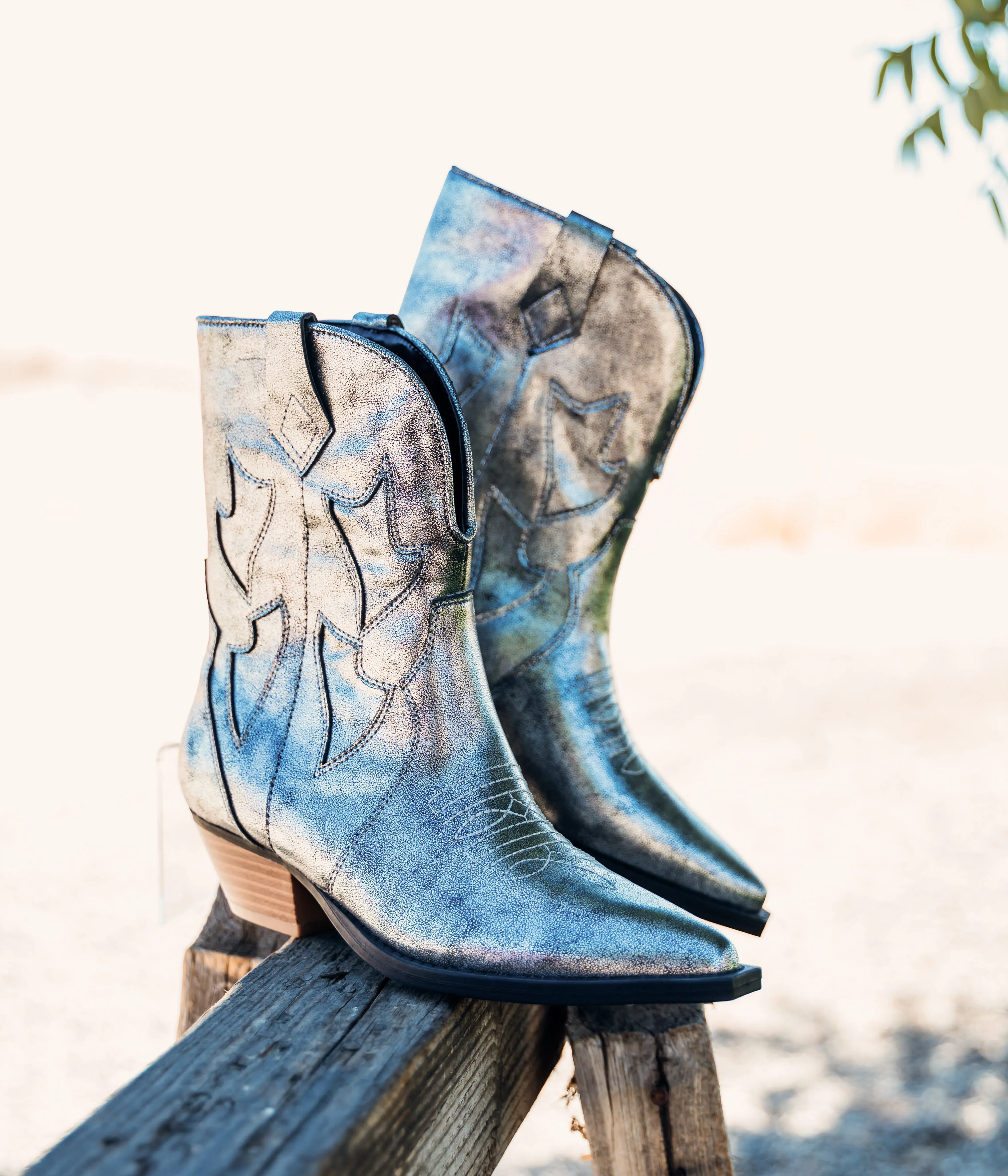 Hazel Blues® |  Jersey Metallic Boot in Silver