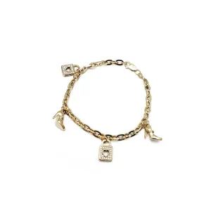 Heart Lock & Heel Charm Bracelet (14K)