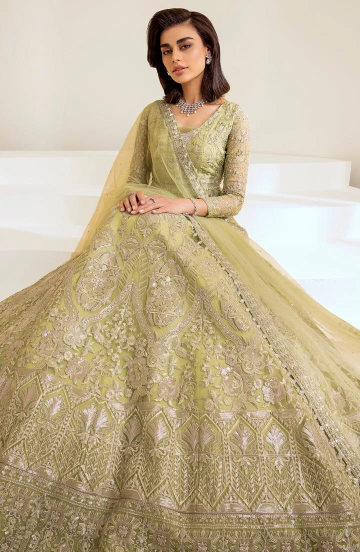 Heavily Embellished Pakistani Wedding Dress in mint Green Pishwas Style