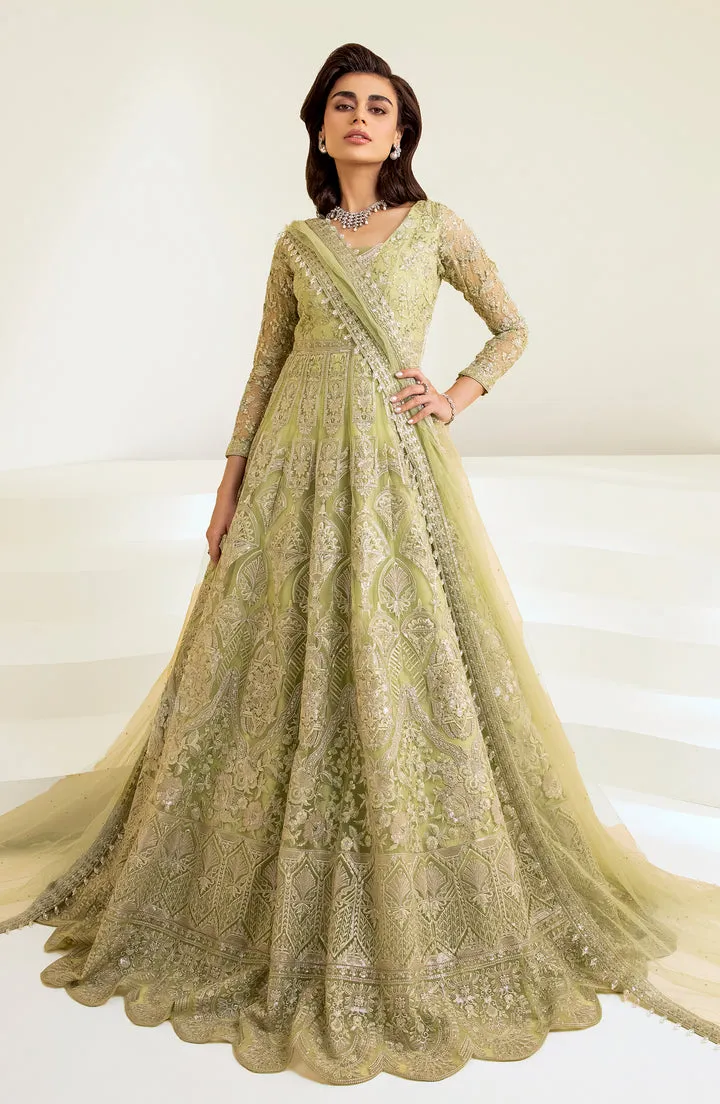 Heavily Embellished Pakistani Wedding Dress in mint Green Pishwas Style