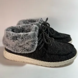 Hey Dude Britt Black Faux Fur Collar Ankle Booties Size 6