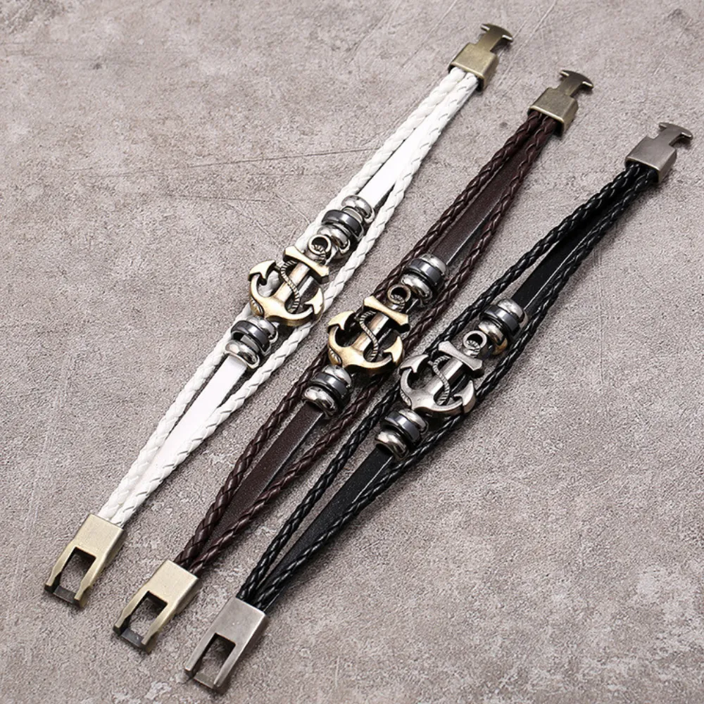High Street Braided Anchor Leather Bracelet