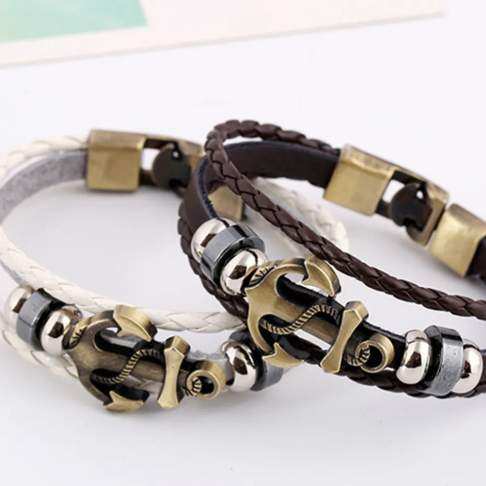 High Street Braided Anchor Leather Bracelet