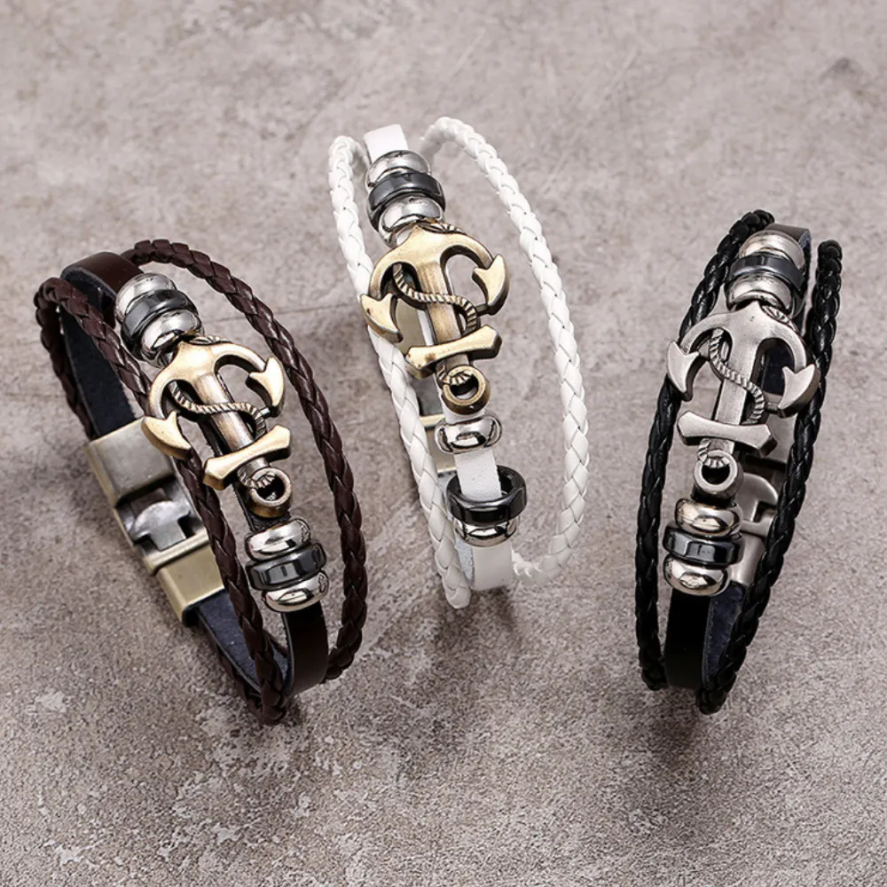 High Street Braided Anchor Leather Bracelet