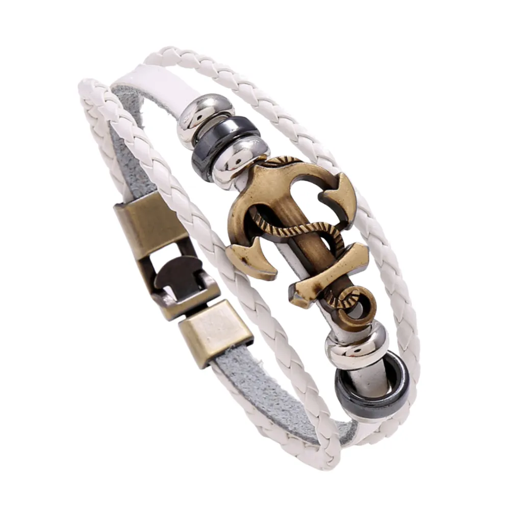 High Street Braided Anchor Leather Bracelet