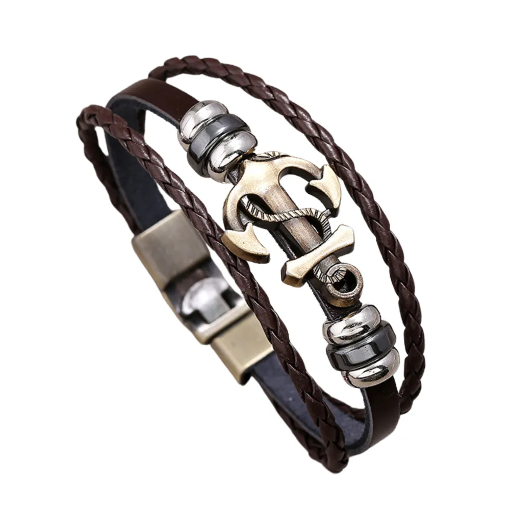High Street Braided Anchor Leather Bracelet