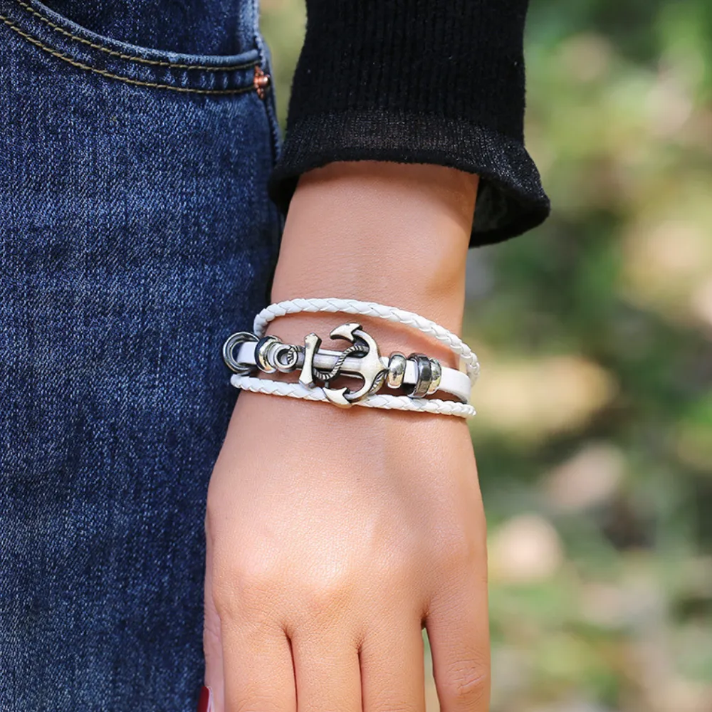 High Street Braided Anchor Leather Bracelet