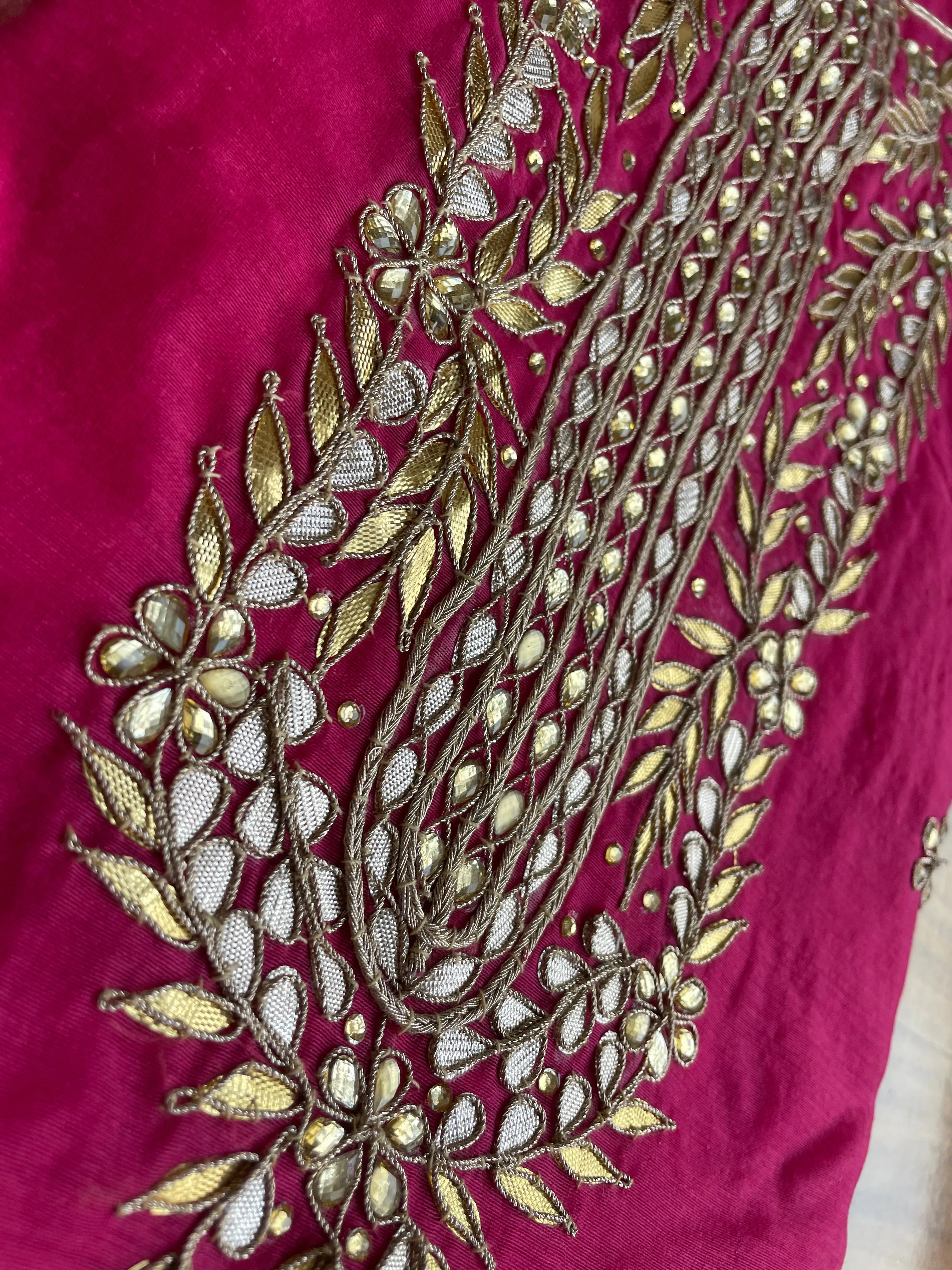 Hot Pink Gota Patti Chanderi Kurti