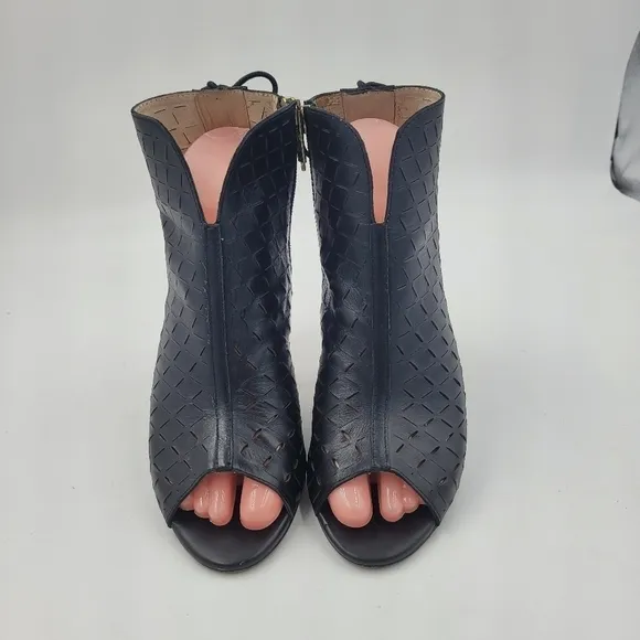 House of Harlow 1960 Women's Black Rilie Open Toe Leather Booties Size EU 36