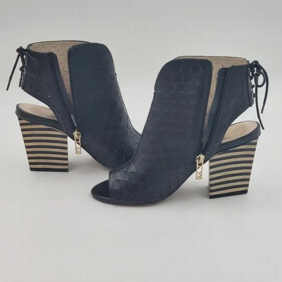 House of Harlow 1960 Women's Black Rilie Open Toe Leather Booties Size EU 36