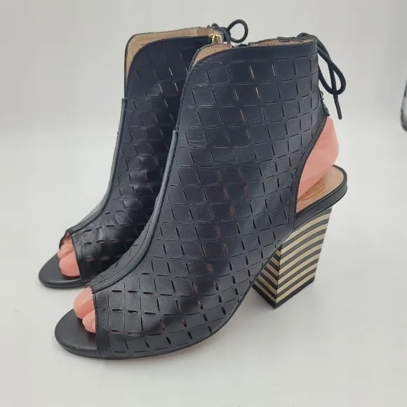 House of Harlow 1960 Women's Black Rilie Open Toe Leather Booties Size EU 36