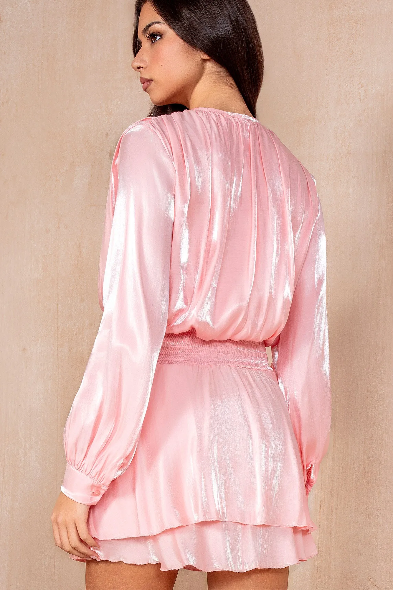 Jess Pink Shimmer Drape Dress