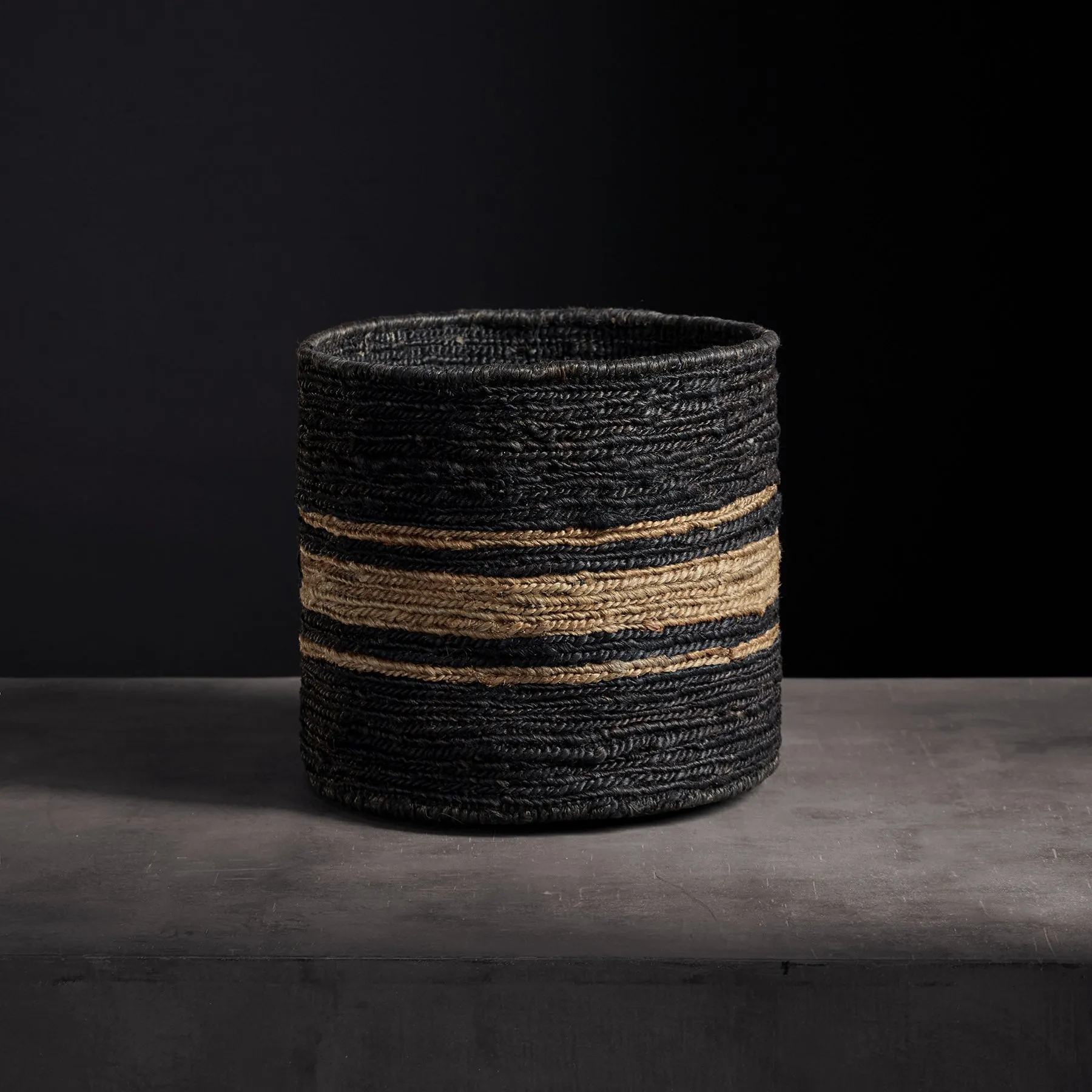 Jute Basket 15 X 14 - Charcoal/Natural Stripe