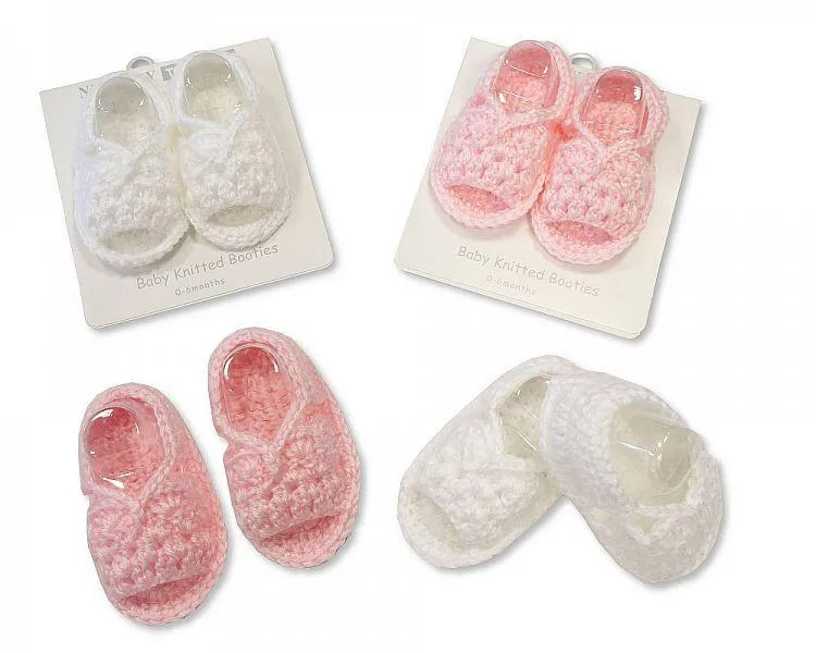 Knitted Baby Booties - Pink and White-345