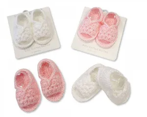 Knitted Baby Booties - Pink and White-345