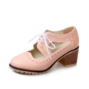 Lace Up Carving Chunky High Heel Shoes Woman 7429