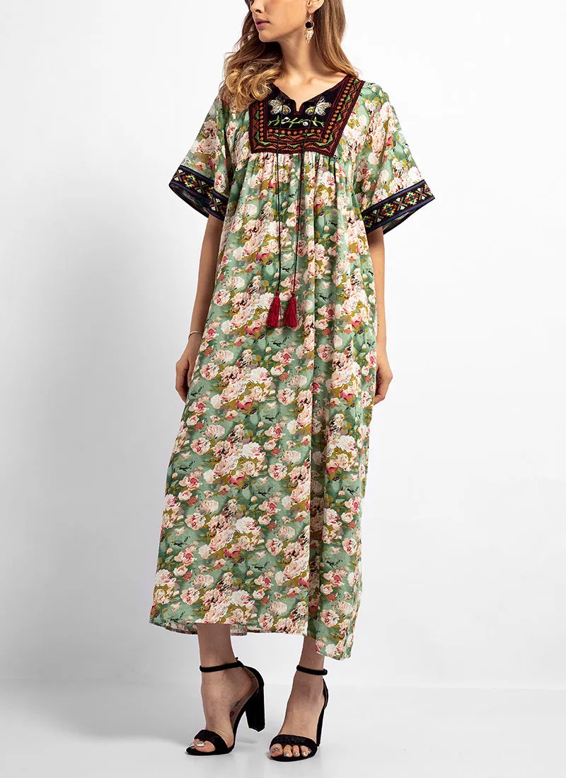 Large Size Embroidered Printed Arabian Robe Dress
