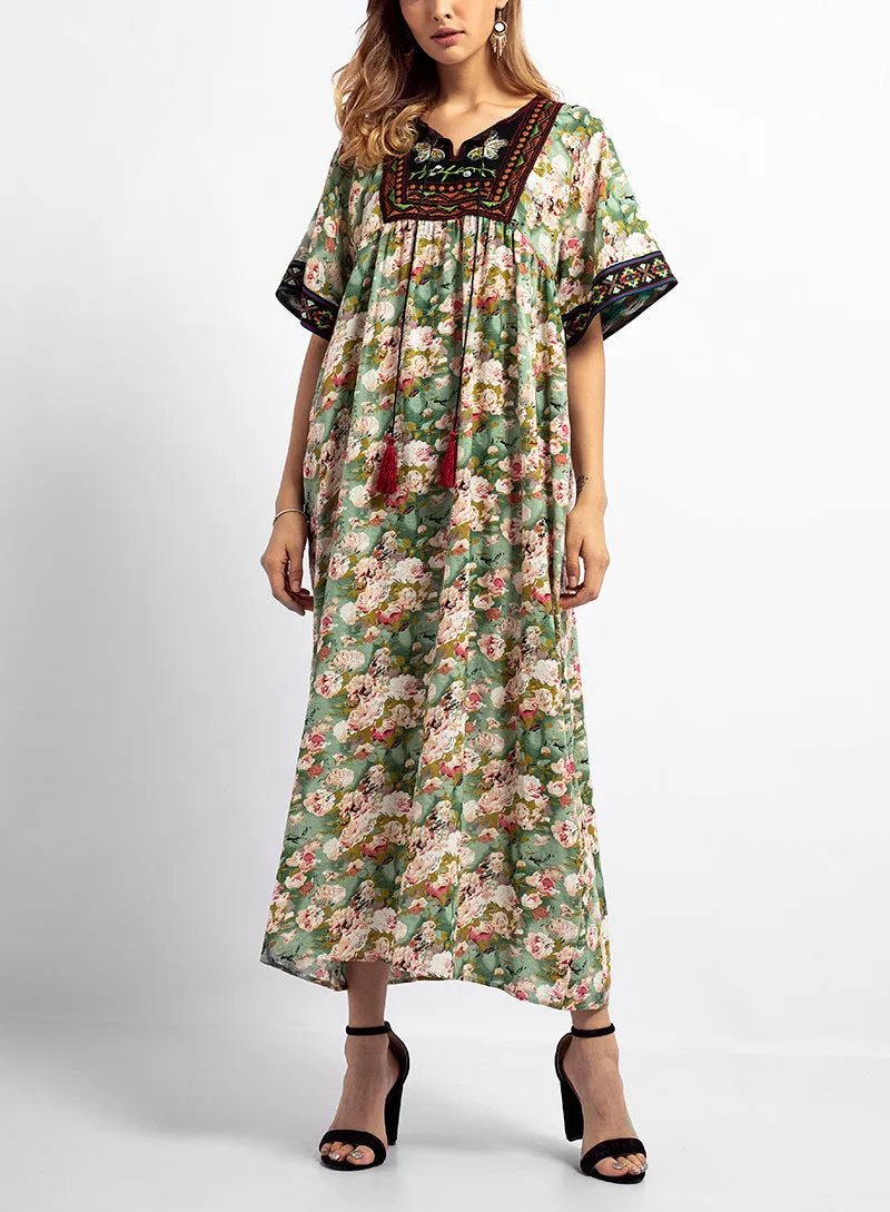 Large Size Embroidered Printed Arabian Robe Dress