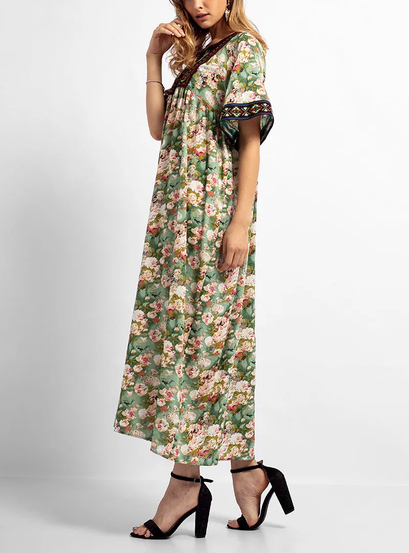 Large Size Embroidered Printed Arabian Robe Dress